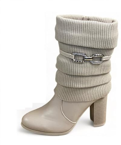Pogolino Damen Stiefeletten Absatz elegant Glitzer Schnalle Stiefel Herbst Winter High Heels