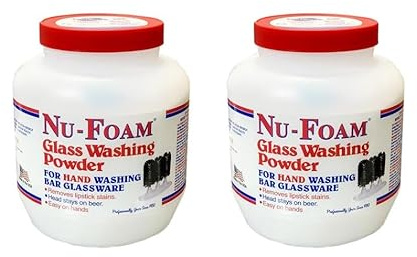 Nu-Foam Glass Washing Powder - Detergent for Bar Glassware – Original Streak-Free Solution - Hand Washing Bar, Tavern, Brewery Supplies - Spotless Serving Glasses - Easy On Hands - 4 Lb Jar - 2 Pack
