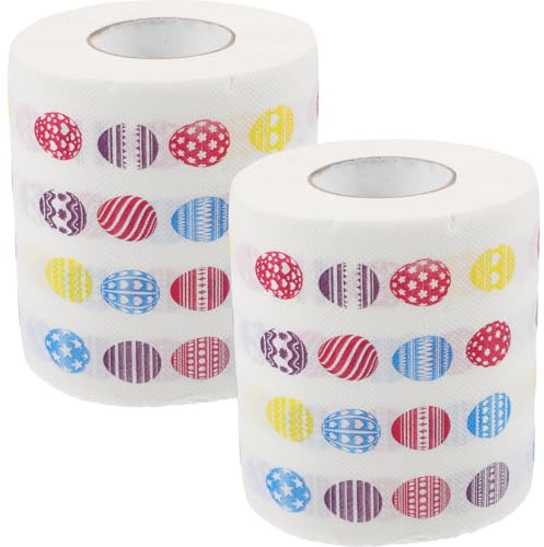 iplusmile 2 Rolls Easter Toilet Paper - Funny Easter Egg Printed Loo Roll - Novelty Toilet Tissue for Party Decorations, Prank Gag, Hamper Fillers & Bathroom Decor