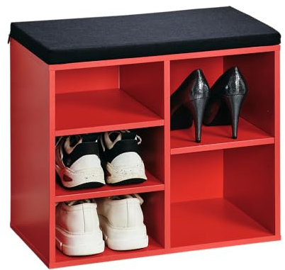 Kesper | Schuhschrank mit Sitzkissen, Material: Faserplatte, Maße: B51,5 x H48 cm x L29,5 cm, Farbe: Rot, Schwarz | 15963