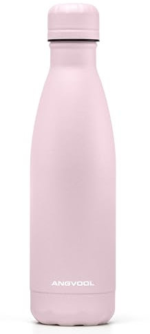 ANGVOOL Insulated Water Bottle, Stainless Steel Metal Thermal Flask for Hot and Cold Drinks, Leak Proof BPA Free Drinking Bottles for Kids or Adults (Light Pink, 500ml)