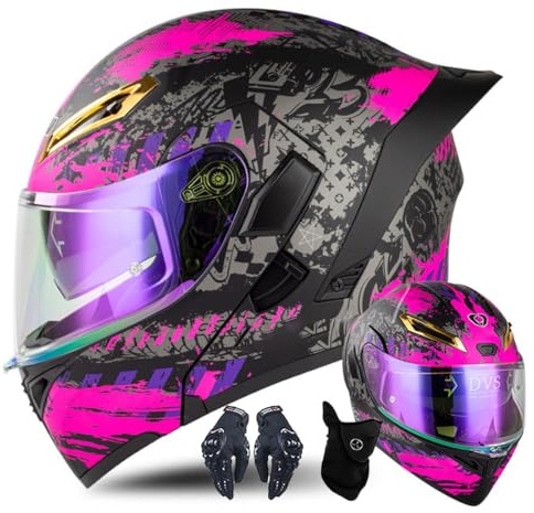 Modularer Motorradhelm Mit Handschuhen Und Gesichtsschutz, Flip Up Helm Erwachsener Motorradhelm Mit Doppelvisier, ECE-geprüfter Helm Für Männer Und Frauen