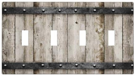 Vintage Retro Western Scheunenhütte Holz 4-Gang Quad Kippschalter Abdeckplatte Dekorative Elektrische Frontplatte Dekorative Schalterplatte Schraubenlos