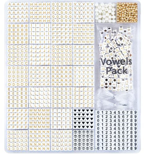 DoDoBeads Letter Beads Kit - 1270Pcs Acrylic 6x6mm Square Alphabet Beads A-Z with Spacer Beads, and Extra Vowels & Number Beads - Ideal for Bracelets, Necklaces, Friendship Bracelet Kits