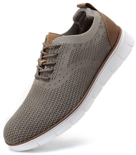 LEZTA Schuhe Herren Anzugschuhe Sneaker Oxfords Business Mesh Stoff Atmungsaktiv Sportschuhe Tennisschuhe Walkingschuhe Komfortabel Khaki 43 EU