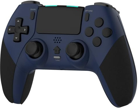 RCCBOOST Mando Inalámbrico para PS4 con Conector para Micrófono y Audio, Doble Vibración, Giroscopio de Seis Ejes, Macro, Turbo, Pantalla Táctil, Batería de 800mAh (Azul)