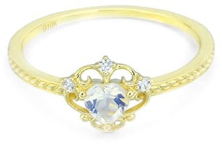 Skcess Goldring Damen 585 Echtgold 14K Ringe Weiß Mondstein Herz, Ring Eleganter 4-mm-Herzmondstein mit Moissanit Ringe Frauen Größe 65 (20.7)