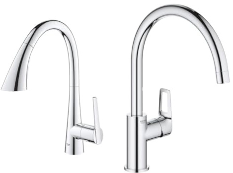 GROHE Mitigeur évier Chromé Zedra 32294002 (Import Allemagne) & Mitigeur Monocommande Evier Bec C Bauloop 31368001 (Import Allemagne) Chromé