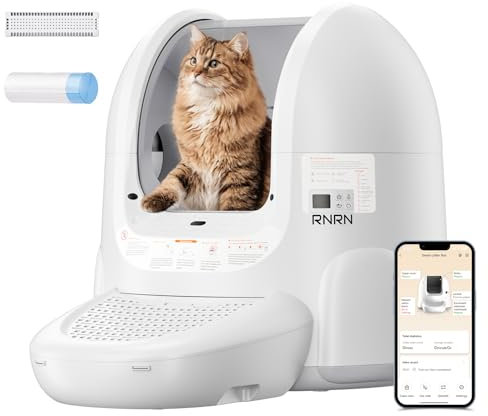 RNRN V1 Max Litiere Chat Autonettoyante, Grand Bac à Litière Autonettoyante Ouvert pour Chat 70L, Contrôle APP, Protection Intelligente Contre Les Pincements à 360°, Anti-Odeur,pour Plusieurs Chats