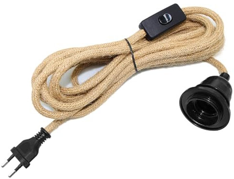 510CM Hanfseil Lampe Hängelampe mit Stecker, E27 Lampenfassung mit Hanfseil Kabel und Schalter, Lampenkabel mit Schalter, Pendelleuchte mit Stecker, Hängeleuchte Steckdose für DIY Kreatives Licht