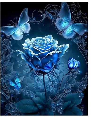 Diamond Painting Blue Rose,Diamond Painting Erwachsene Butterfly Blume,Diamond Art Erwachsene Set Home Wand Dekor for Gift(30x40cm)