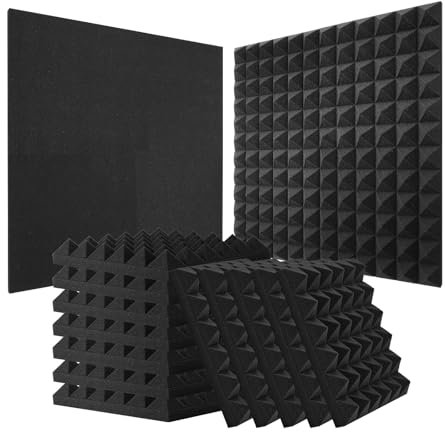 VEVOR Panneau Mousse Acoustique Lot de 36 Panneaux Muraux Insonorisants 30x30x5 cm Haute Densité Absorbant Son Résistant au Feu Forme Pyramidale pour Murs Plafonds de Studio, Maison, Bureau, Noir