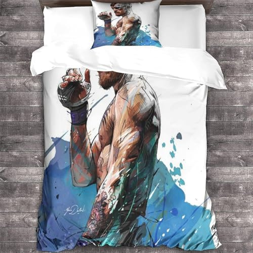 YTPONBCSTUG Boxing Drucken Bettbezug Bettwäsche Set 3teilig,3D Boxen Druck Bettwäsche-Set Mädchen Junge Deluxe Mikrofaser Bettbezug Mit Reißverschluss Und Kissenbezüge Single(135x200cm)