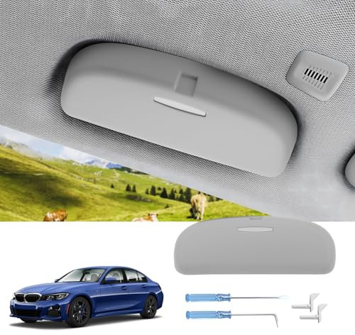 LUWU Kompatibel mit BMW Auto F30 F10 F12 F01 G20 G30 G32 G11 X1 X3 X5 X7 Brillenhalter Sonnenbrillenhalter Brillenhalterung für Auto Sonne Universal Aufbewahrungsbox Organizer (Grau)