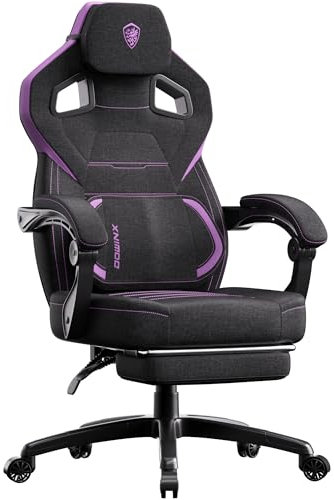 Dowinx Fabric Gaming Chair with Footrest, Large and High Ergonomic with Lumbar Support Wide Computer Chair for Heavy Persons, Black Purple
