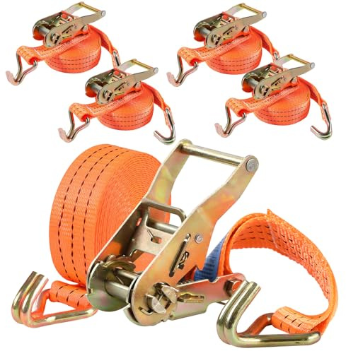Baketron Spanngurte mit Ratsche und Haken - 6m 3000kg 40mm - 4 Stück - Ratschen Set - Ratschengurt 2-Teilig - Spanngurt Orange - Zurrgurte für Ladungssicherung - TÜV/GS Geprüft