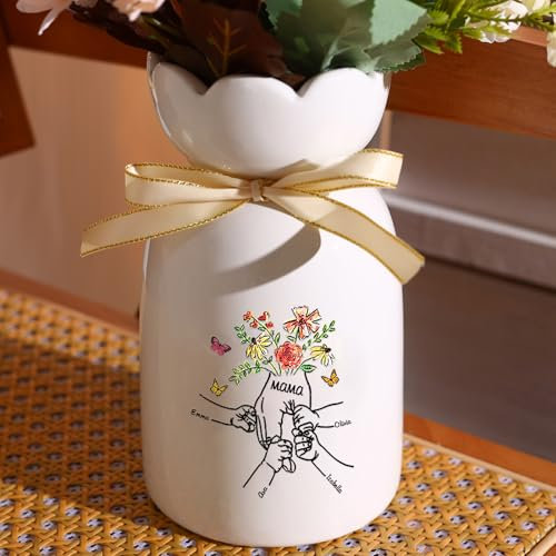 Personalisierte Keramik Vase mit Namen Geschenke für Mama Oma Muttertagsgeschenk Vase mit Gravur für Moderne Home Decor (B)
