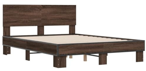HEFZGDB Bettgestell Braun Eichen-Optik 140x200 cm Holzwerkstoff Metall Ehebett Bettgestell Familienbett Bettrahmen für Schlafzimmer Herberge Wohnbereich Gästezimmer