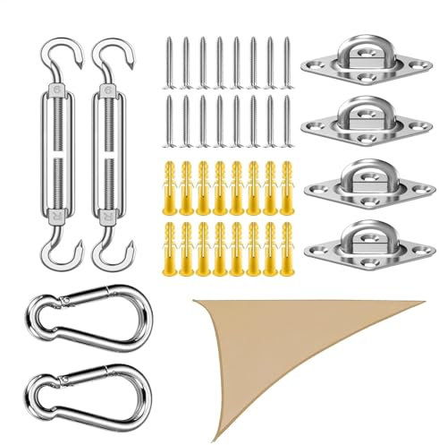 Sun Shade Haken und Clips, Sun Shade Hardware Kit | Dreieck Rechteck Segel Hardware Kit,Hochleistungs -Spannschloss, Edelstahlhaken, Fixzubehör für Pool, Garten, Garten