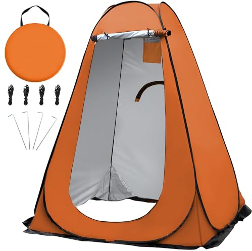 OUUTMEE Pop Up Camping Shower Tent, Portable Beach Dressing Changing Room UV/Rain Outdoor Privacy Shelter, UV Shower Enclosure Tents for Outdoor Hiking Beach Picnic Fishing, 4.92ft × 6.24ft (Orange)