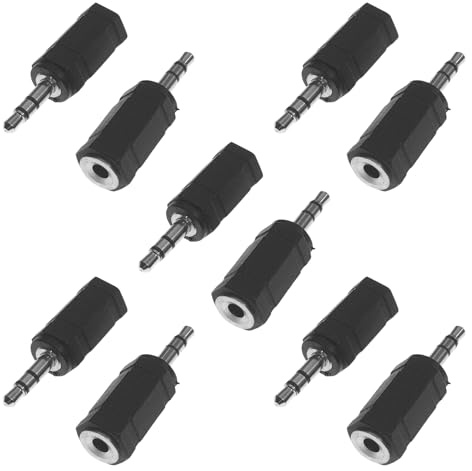 PureSphere 10 Pack 3.5mm Stereo to Mono Audio Adapter, Female Stereo Socket to Male Mono Plug Aux Converter, Compact Durable Headphone Adapter for Phones, PCs, Headsets and Recording Devices, Black