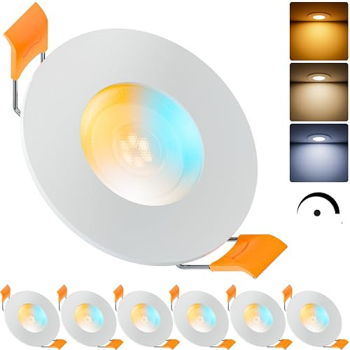 MATO 6x LED Einbaustrahler 230V Dimmbar 5W - Flache Spots 68mm Lochmaß - IP44 Einbauleuchten für das Bad - Deckenspots Badezimmer & Außen - Einbauspots Lichtfarbe umschaltbar, CRI 90+, 510lm
