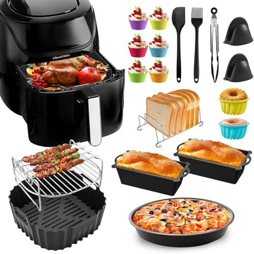 Air Fryer Accessories for Cosori 5.5L-6.2L, 19 PCS Silicone Air Fryer Mould for Philips NA230/Ninja AF180 AF140/Russell Hobbs/Tefal and Most Square Hot Air Fryers 4L-8L