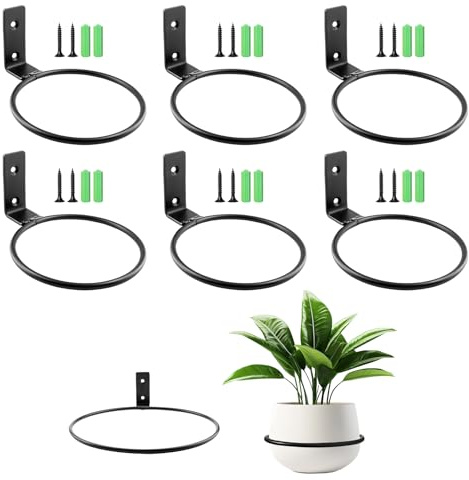 Godneei 6 Stück Blumentopfhalter Wandhalterung, 11cm Pflanzenhalter aus Metall mit Schrauben, Blumentopf Wandhalter Schwarz für Balkon Garten Terrasse