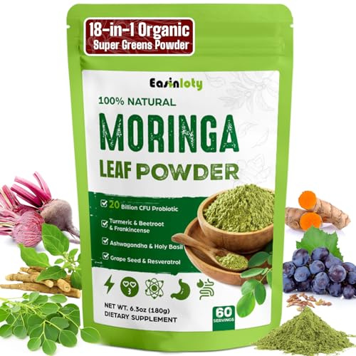 Moringa Powder Organic 2000mg with Ashwagandha, Turmeric, 20B CFU Probiotic