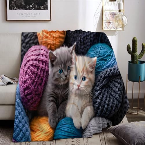 WZXGHE Coperta Con Gatto 130x150,Morbida e Accogliente Gatti Divano Coperta,Per Ragazze,Ragazzi, Adulti (Gatto-A, 130x150cm)