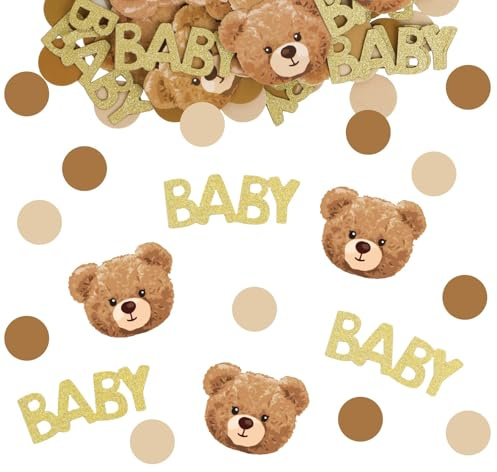 100 Stück Bärenförmige Konfetti-Bär, Goldfarbene Glitzer-Buchstaben und Braune Punkte Confetti-Dekoration in Bärenform, Süßer Bärs Tischkonfetti für Baby Shower Geschlecht Geburtstag Party Supplies