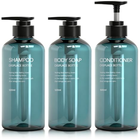 Jomdjmskes 3 Pezzi Dispenser Sapone Bagno, 500 ml Dispenser Doccia Shampoo e Bagnoschiuma, Bottiglie Vuote Pompa Pressione Plastica, Dispenser Bottles Plastic Pump Refillable Shower