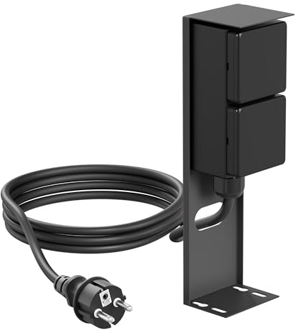 ledscom.de Garten Steckdosen-Säule PIWI mit 2m Kabel für außen, IP44, 2-Fach, anthrazit