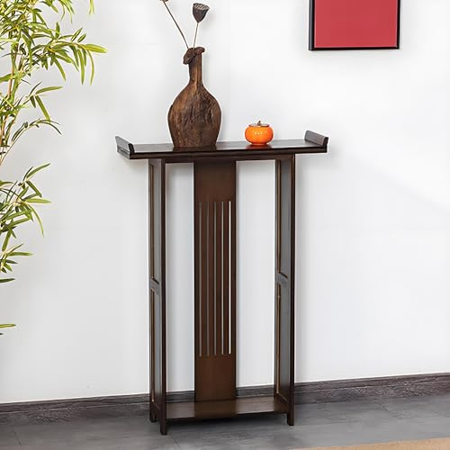 SXKLYRF Table Console de Canapé Classique Chinoise, Meuble D'appoint, Console D'entrée en Rotin avec Étagère de Rangement pour Entrée, Salon(Brown,80x20x90cm/31x8x35in)