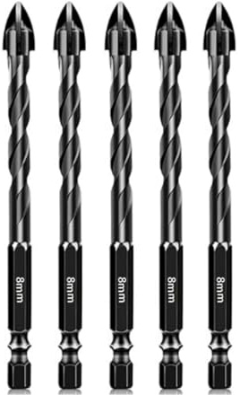 HSS Screw Taps, Pack Of 5 Masonry Tile Drill Bits 3-12mm For Brick, Plastic, Glass With Black Hex Shank(8mm)