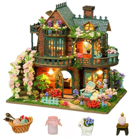 DIY Miniatur Puppenhaus Kit mit LED Licht, Holz Puppenhaus Miniaturhaus Kit, Maßstab 1:24 Puppenhaus Kreative Raumidee für Erwachsene