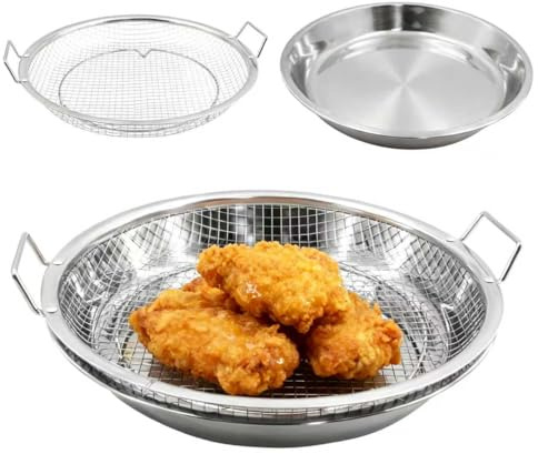 10.8 Kitchen Oil Filter Tray - Stainless Steel Air Fryer Mesh Pan, Draining Basket Accessories for Fried Food, Net Strainer Colander for Barbecue, Grill, Vegetable, Dessert