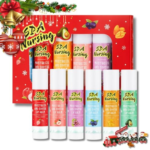 Lippenpflegestift Set 6 Stück Lippenpflege Geschenkset Weihnachten Lippenbalsam Set mit Fruchtaromen Hydratisierende lippenpflege gegen Trockenheit Perfektes geschenke für teenager mädchen