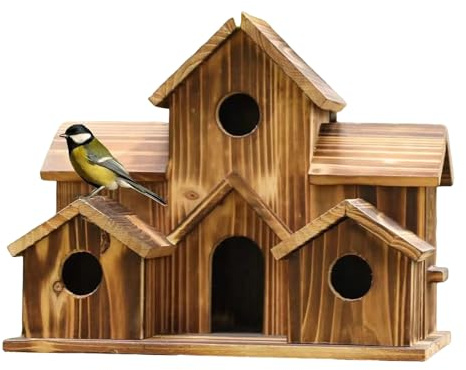 Quorvex Vogelnistkästen Für Den Außenbereich | Großer Nistkasten Aus Holz Mit Mehreren Einfluglöchern - Nistkasten Für Die Gartendekoration - Für Rasen Terrasse Und Garten