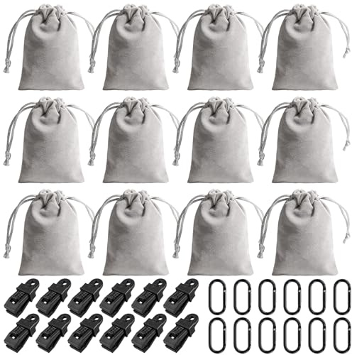 GBKDQQ Tragbare Gewichtstasche für Pavillon-Vorhänge, 12 Set mit 12 Karabinern & Clips, Gewichte für Outdoor Zelte, Camping, Tischdecken gegen Wind, Grau