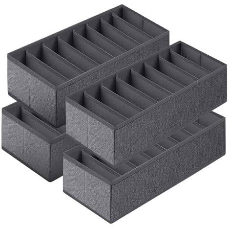 Sekey Schubladen Organizer, Schubladenbox für PAX Kleiderschrank | Kleidung & Unterwäsche, Stoff-Aufbewahrung Ordnungssystem, Faltbar, mit Trennwänden – 4er Set, 51x22x11cm (LxBxH), Schiefergrau