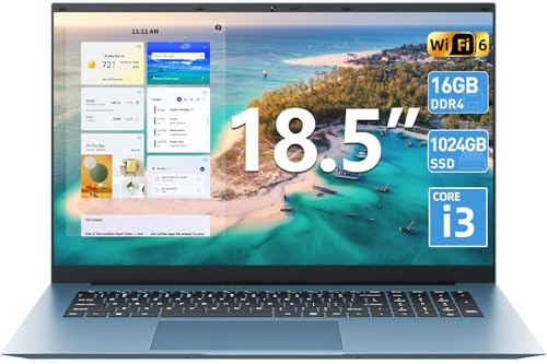 SGIN 18,5 Zoll Laptop 16GB RAM 1024GB SSD, Laptops Computer mit Core I3, Win 11, tragbares Notebook, IPS FHD Display, WiFi 6, 180° Öffnungswinkel, hintergrundbeleuchtete Tastatur