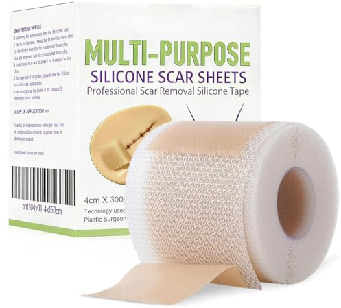 Cerotti Silicone Cicatric, 4 x 300cm Fogli di Silicone per Cicatrici, Tagliabile & Riutilizzabile Cerotti Silicone Cicatrici Rimuove e Schiarisce Cicatrici