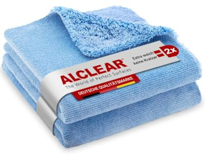 ALCLEAR 820203U_2 set 2 panni microfibra auto 40x40 cm – doppio lato per lucidatura e pulizia – morbidi, taglio ultrasuoni, senza graffi – per vernice, vetro, cerchi, interni – qualità premium