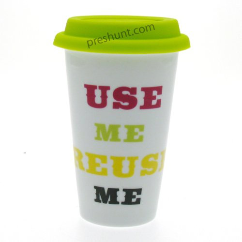 Leonardo Collection Use Me Reuse Me - Double Walled Ceramic Travel Mug - Green