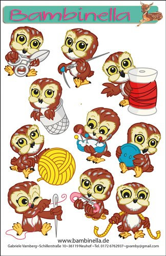 Bambinellas Stickerparade - 10 Sticker - Motiv: Nähende Eule