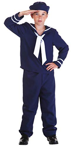 Fun Costumes Kid's Sailor Costume, Halloween Uniform Shirt, Pants, Neck Tie, and Hat, Medium, Blue