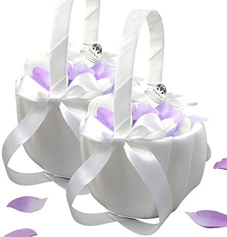 EinsSein 2x Streukörbchen Julia weiss | Blumenmädchen Korb | Körbchen Blumenkinder für die Hochzeit | Blumenkörbchen für Kinder zum Blumen streuen | Blumenstreukörbchen mit Henkel für Kirchendeko