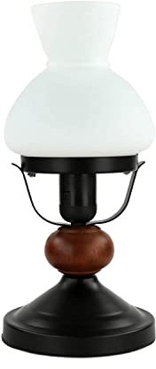 Licht-Erlebnisse Tischlampe Glas Holz Metall in Schwarz Braun Weiß Wohnzimmer H:32 cm E27 Rustikal Landhaus Nachttischleuchte Schlafzimme PETRONEL