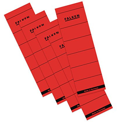 Original Falken 10er Pack Ordner-Rückenschild. Made in Germany. Etiketten 60 x 190 mm selbstklebend für 8 cm breite Ordner rot